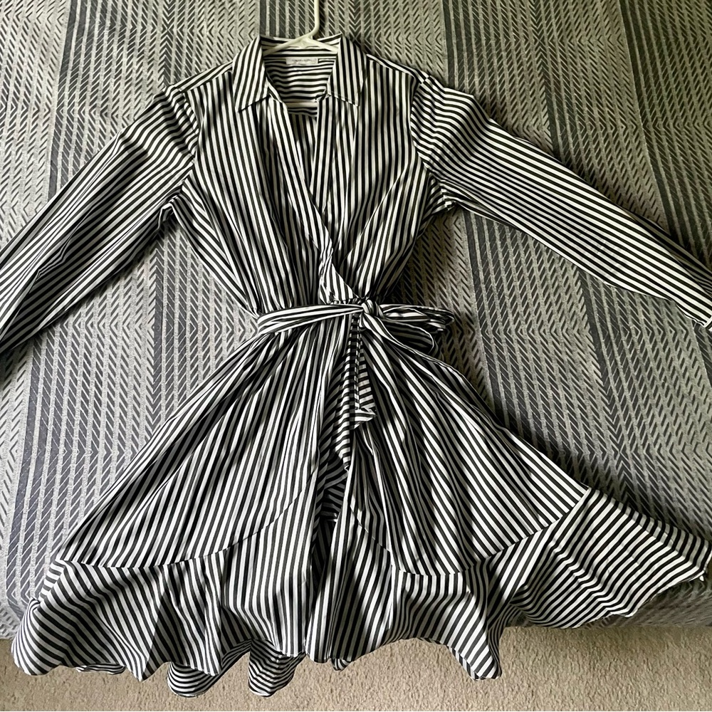 Calvin Klein wrap dress, ruffled hem, stripped. Size M